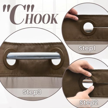 SORTTO No Hook Slub Shower Curtain with Liner, 71x74, Chocolate