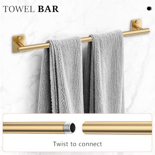 5 Pieces Bathroom Hardware Set Brushed Gold Towel Bar Set Stainless Steel Towel Racks for Bathroom Wall-Mounted 23.6 inch