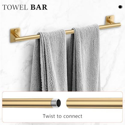 5 Pieces Bathroom Hardware Set Brushed Gold Towel Bar Set Stainless Steel Towel Racks for Bathroom Wall-Mounted 23.6 inch