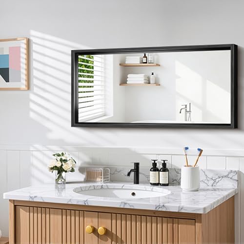CIRCUMI 20"x40" Brushed Black Bathroom Mirror, Rectangular Vanity Mirror
