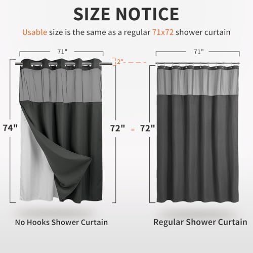River Dream Waffle No Hook Shower Curtain with Liner,Graphite Grey,71x74