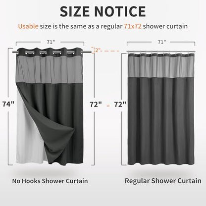 River Dream Waffle No Hook Shower Curtain with Liner,Graphite Grey,71x74