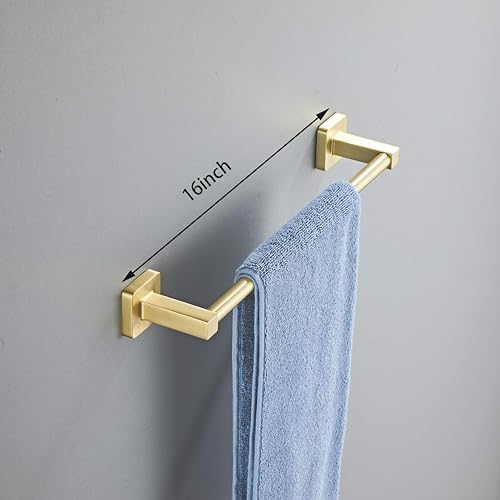Brusehd Light Gold Bathroom Hardware Set 4 Pieces,Towel Bar Set Stainless Steel Wall Mounted, Includes 16In Hand Towel Bar, Towel Ring, Robe Towel Hooks,Toilet Paper Holder, Bathroom Towel Rack Set…