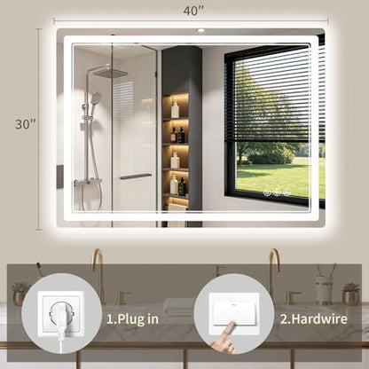 30"x40" LED Bathroom Mirror with Lights, Backlit + Front Lit, Anti-Fog, Lighted Bathroom Mirror for Wall, HD Shatterproof Tempered Glass, Dimmable, Memory Function (Horizontal/Vertical)