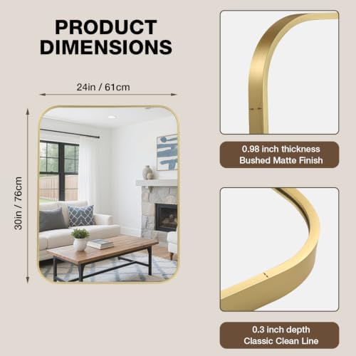 24"x30" Bruhed Gold Rectangle Vanity Bathroom Mirror, Set of 2
