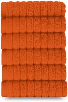 Elegant Comfort 100% Turkish Cotton Corduroy Ribbed Luxury Washcloths 6 Pack Soft 13 x 13 Inch - Higly Absorbent, Durable, Quick Dry, Spa Premium Hotel Quality for Bathroom or Travel, Orange