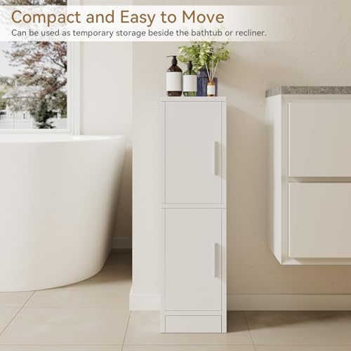 IBUYKE Small Bathroom Storage Cabinet, Narrow Tolite Paper Storage Floor Cabinet with 2 Doors & Adjustable Shelf,Bathroom Organizer for Small Space UWBS002W