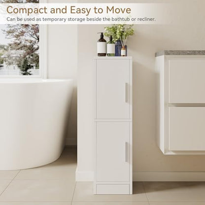 IBUYKE Small Bathroom Storage Cabinet, Narrow Tolite Paper Storage Floor Cabinet with 2 Doors & Adjustable Shelf,Bathroom Organizer for Small Space UWBS002W