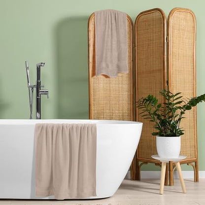 Belizzi Home Cotton 2 Pack Oversized Bath Towel Set 28x55 inches, Large Bath Towels, Ultra Absorbant Compact Quickdry & Lightweight Towel, Ideal for Gym Travel Camp Pool - Tan