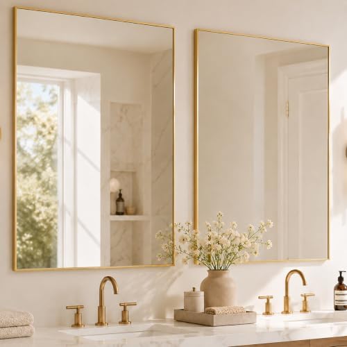 2-Pack 24"x36" Brushed Gold Framed Bathroom Vanity Wall Mirrors