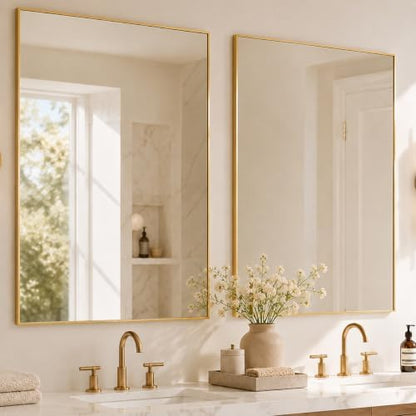 2-Pack 24"x36" Brushed Gold Framed Bathroom Vanity Wall Mirrors