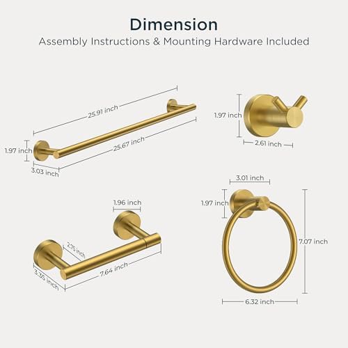 FORIOUS Bathroom Accessories, 4-Piece Bathroom Hardware Set - 24" Towel Bar