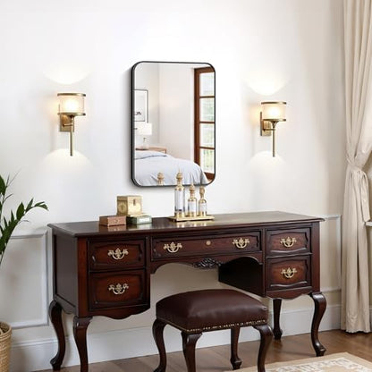 FORBATH Black Bathroom Mirror for Over Sink, Wall Mirror 16x24 Inch with Metal Frame, Rounded Corners for Bathroom, Bedroom, Entryway Décor