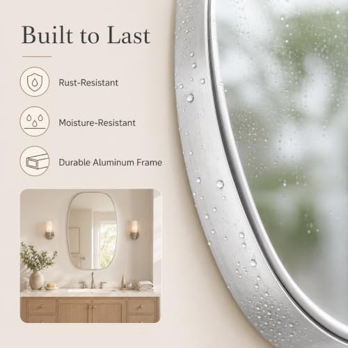 USHOWER Silver Oval Bathroom Mirror 30x48 Inch