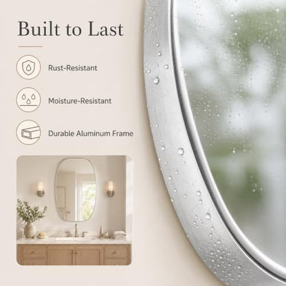 USHOWER Silver Oval Bathroom Mirror 30x48 Inch