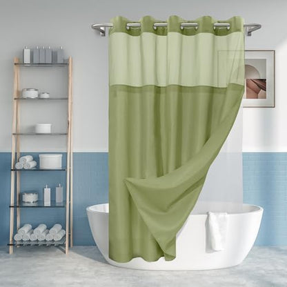 River Dream No Hook Shower Curtain with Snap-in Liner Set, Sage, 71x74