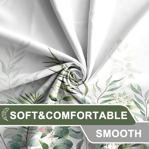 AWERT Stall Shower Curtain Plants for Bathroom,Waterproof Quick-Drying Green Leaves Stall Size Shower Curtain Set with Hooks 36x72 Inch