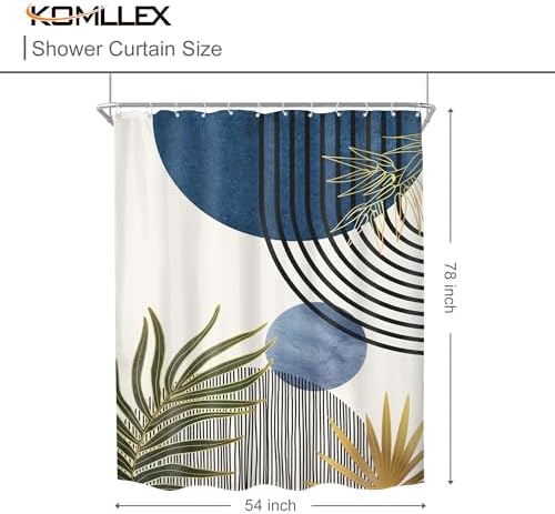 Mid Century Blue Green Boho Abstract Modern Bathroom Shower Curtain Set