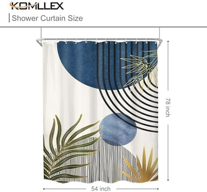 Mid Century Blue Green Boho Abstract Modern Bathroom Shower Curtain Set