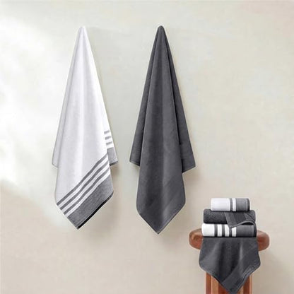 Modern Threads 6 Piece Bath Towel Set – Bathroom Towel Set with 2 Bath Towels, 2 Hand Towels & 2 Washcloths – 100% Cotton, Soft & Absorbent – Classic Border Stripe (Gray)