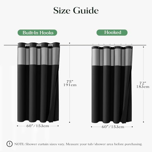 Dynamene Black Hook Free Waffle Shower Curtain & Snap-in Fabric Liner,60x75