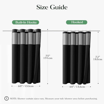 Dynamene Black Hook Free Waffle Shower Curtain & Snap-in Fabric Liner,60x75