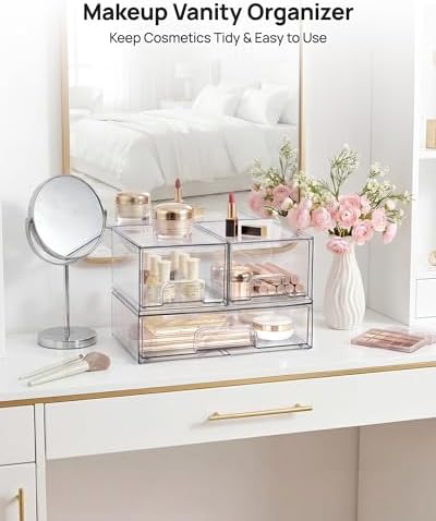 Vtopmart Clear Stackable Storage Drawers Set of 5, Plastic Organizer Bins