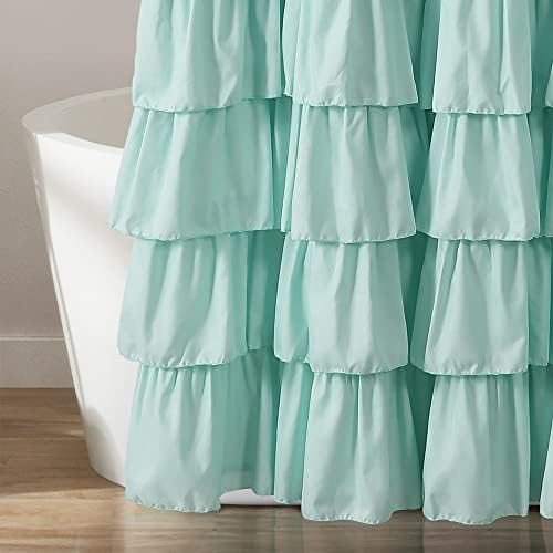 Lush Decor Ruffle Shower Curtain | Floral Textured Vintage Chic Farmhouse Style Design, Light Turquoise, 72" x 72"