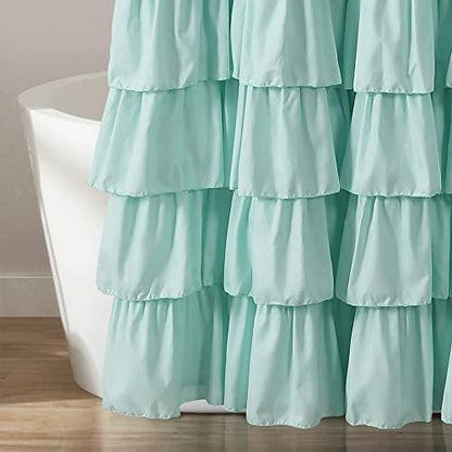 Lush Decor Ruffle Shower Curtain | Floral Textured Vintage Chic Farmhouse Style Design, Light Turquoise, 72" x 72"