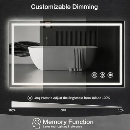 55"x 36" LED Bathroom Mirror with Lights, Backlit & Front Lit Vanity Mirror