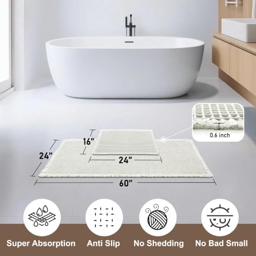 JIUZHEN Set of 2 Waffle Bathroom Rugs Non Slip Bath Mats, 16"x24"+24"x60"