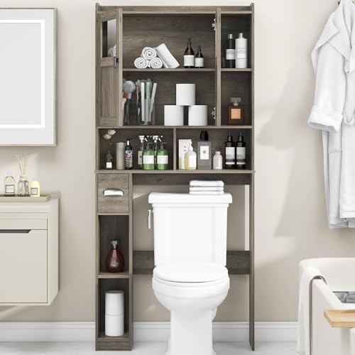 Vabches Over The Toilet Storage Cabinet with Doors and Shelves, Grey