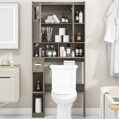 Vabches Over The Toilet Storage Cabinet with Doors and Shelves, Grey