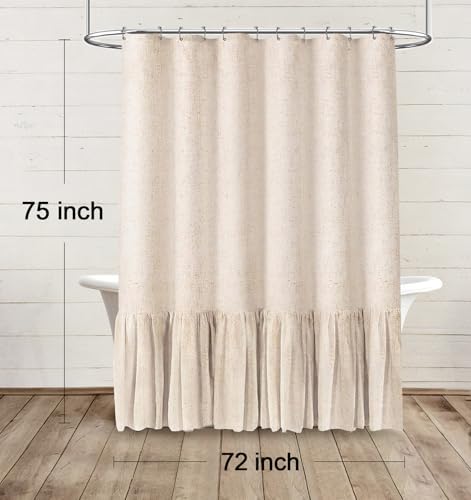 Farmhouse Shower Curtain Ruffle Linen Beige 72" W x 75" L