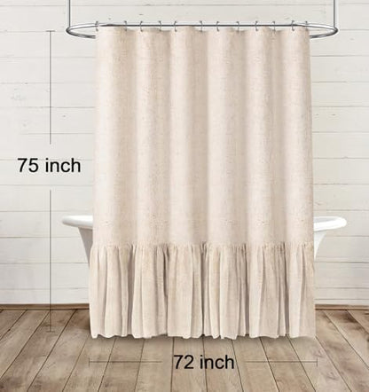 Farmhouse Shower Curtain Ruffle Linen Beige 72" W x 75" L
