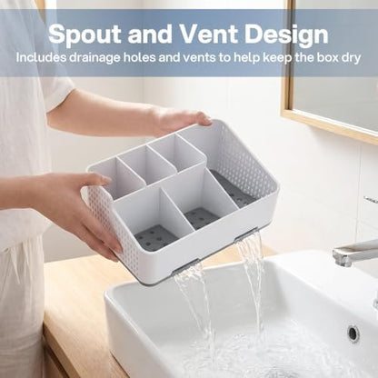 TQRR Bathroom Countertop Organizer -6 Slots Drain Tray Toothbrush Holders