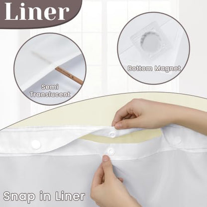SORTTO No Hook Slub Shower Curtain with Liner, 71x74, Sand