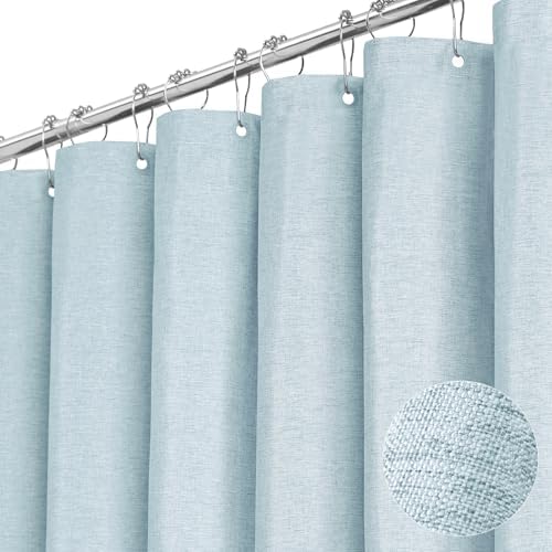 BTTN 60x72 Linen Textured Waterproof Fabric Shower Curtain Set, Fog Blue