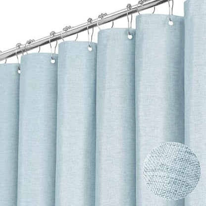 BTTN 60x72 Linen Textured Waterproof Fabric Shower Curtain Set, Fog Blue