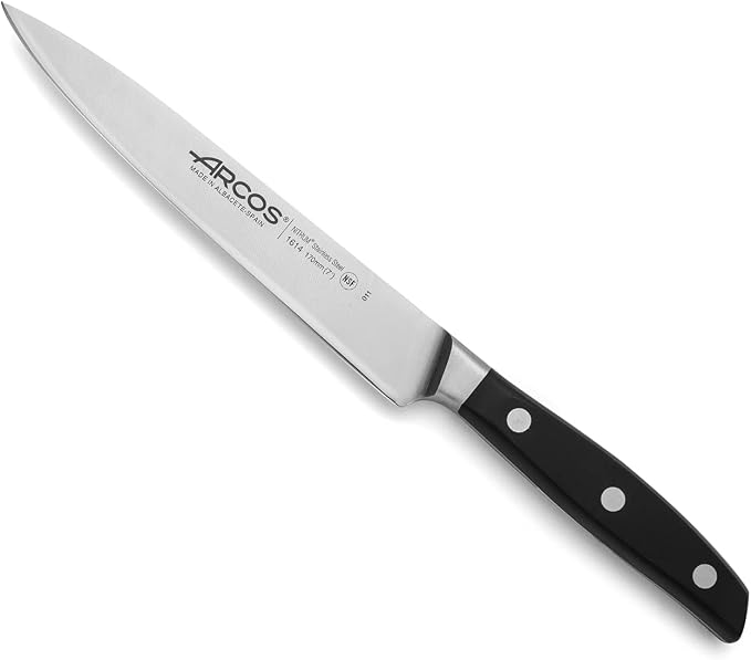 Arcos Forged Sole Fish Knife Forged Stainless Steel 7 Inch. Micarta Handle & Special Silk Edge and Silver Blade 190 mm. Series Manhattan. Black Color Impress and Amaze with Every Cut