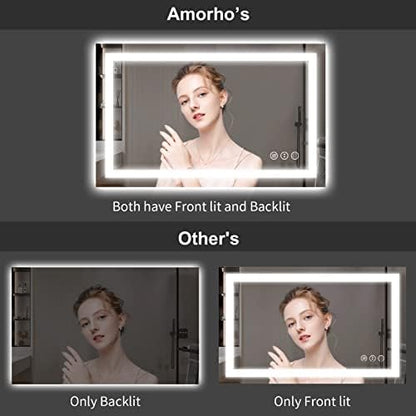 Amorho LED Bathroom Mirror, 55"X30" with Front Light and Backlit