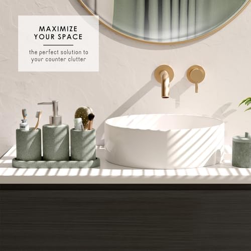 Clara Clark Sage Green Bathroom Set - Bathroom Accessories Set, 24PC Bathroom Accessory Set, Bathroom Sets with Shower Curtain Set, Adhesive Corner Shower Caddy Hanging & Soap Dispenser