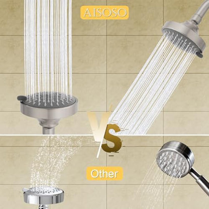 AISOSO High Pressure Rain Shower Head 5 Mode Showerhead 4.1" Brushed Nickel