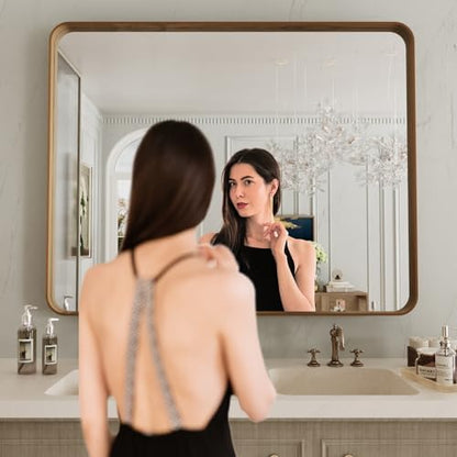 LOAAO 40X24 Inch Bathroom Mirror with Wood Grain Colored Metal Frame