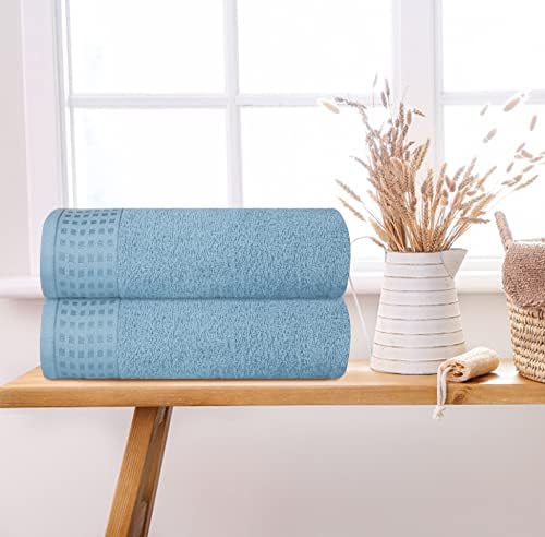 GLAMBURG 100% Cotton 2 Pack Oversized Bath Towel Set 28x55 Inches, Ultra Soft Highly Absorbant Compact Quickdry & Lightweight Large Bath Towels, Ideal for Gym Travel Camp Pool - Sky Blue