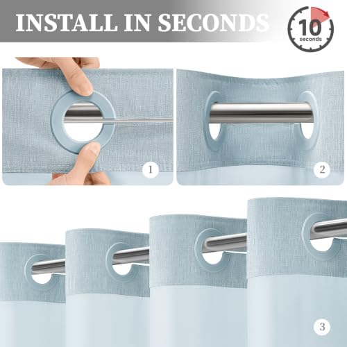 BTTN Fog Blue Ringless Linen Textured Shower Curtain with Snap Liner, 72x75