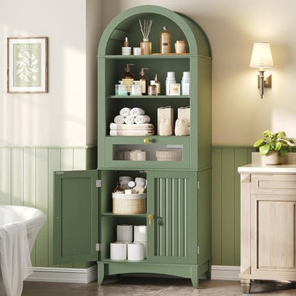 RALGEND 66" Tall Bathroom Cabinet Set of 2, Freestanding Cabinet with Doors & Shelves,Arched Cabinets for Bathroom, Living Room, Kitchen, Laundry, Green