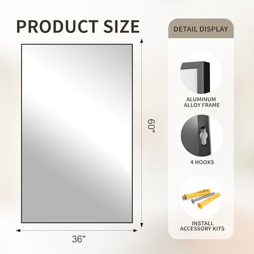 FICTOR Bathroom Vanity Mirror for Over Sink, 60" x 36", Black