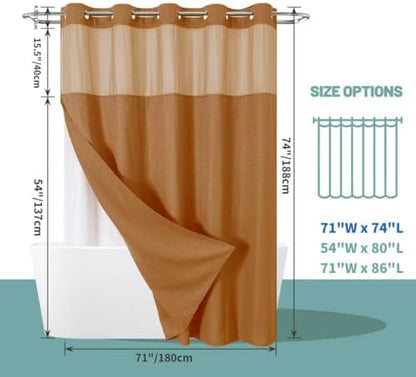 No Hook Waffle Shower Curtain with Snap-in Liner, 71x74 Inch, Burnt Orange