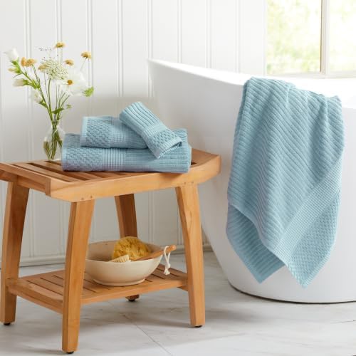 Springtree Home 100% Cotton Hand Towel Set | 6-Pack | Textured | Aegean